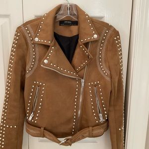 ZARA Basic Camel Faux Suede Moto Jacket